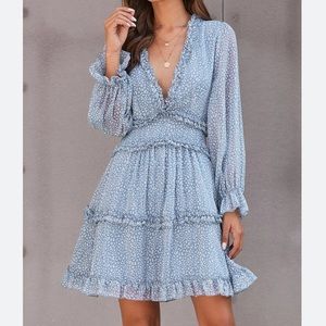 Flirty light blue deep v dress